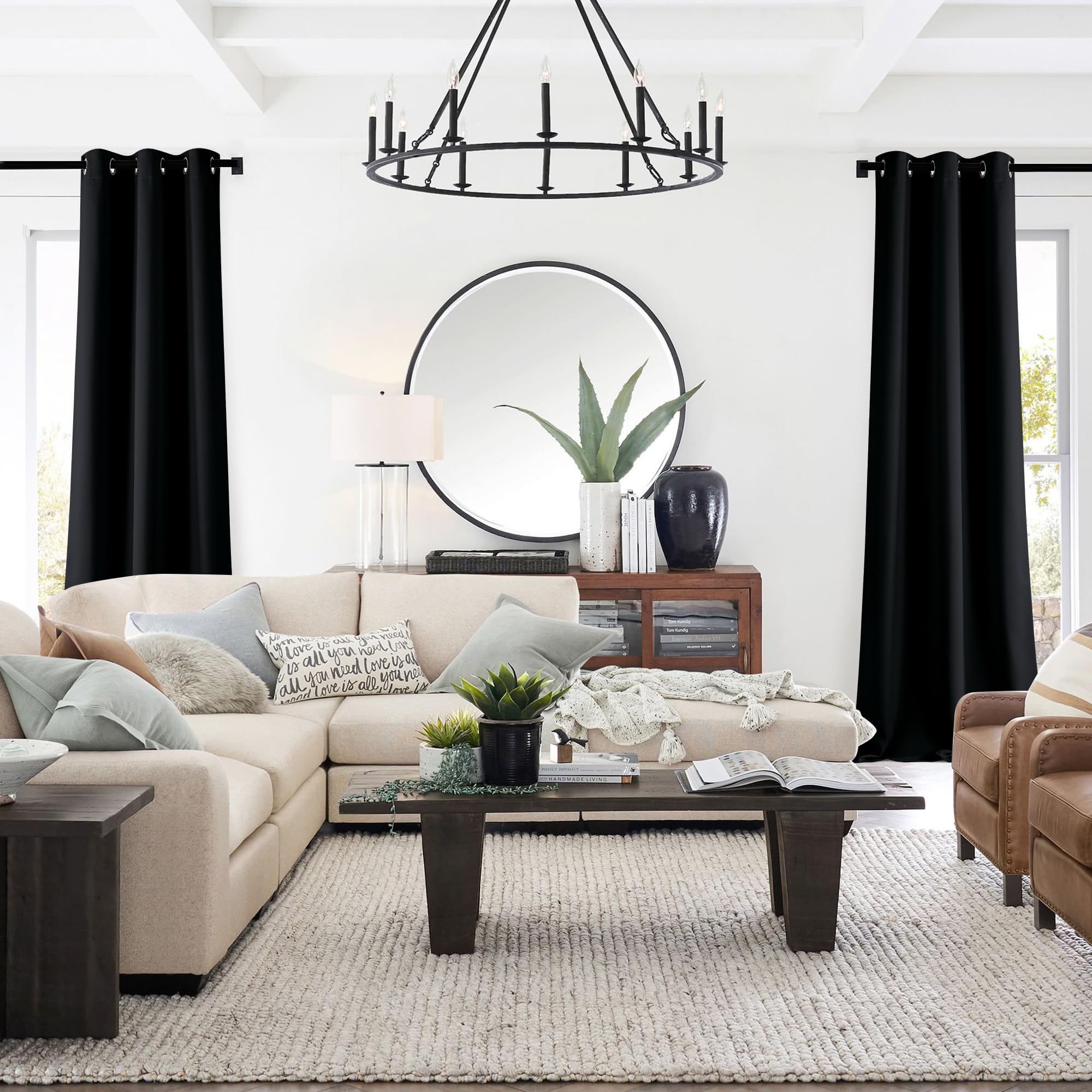 NICETOWN Black Doorway Curtains 80 inch Length 2 Panels Set - Grommet Thermal Insulated Blackout Window Treatments Sound Blocking Drapes for Living Room/Bedroom, W40 x L80