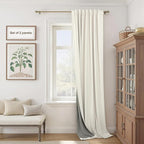 Cream Linen Black Out Curtains 70 Inches Extra Wide for Living Room 2 Panels Back Tab Pocket Pleated Ivory Blackout Bedroom for 72 Inches Window Curtain 84 Inch Long Thermal Room Darkening Heavy Drape