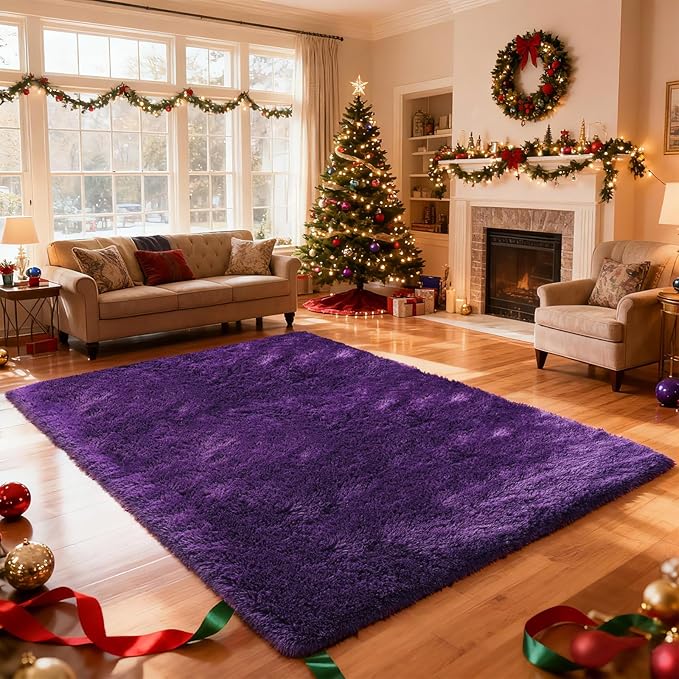Shag Area Rugs for Bedroom Living Room,5X8 Ultra Soft Purple Fluffy Area Rugs for Dorm,Indoor Carpet Plush Rugs for Living Room Home Decor, Purple