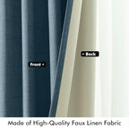 MIULEE 100% Blackout Linen Curtains for Bedroom, Stone Blue Solid Luxury Decor Thermal Insulation Room Darkening Drapes for Living Room Nursery Back Tab Rod Pocket 42 x 90 Inches, 2 Panels