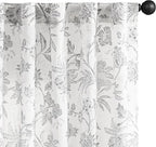 jinchan Linen Floral Curtains for Living Room, 96 Inch Length Curtains with Printed Flower Light Filtering Curtain, Rod Pocket Back Tab Gray Window Curtain Set 2 Panels Light Grey on White