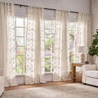jinchan Floral Linen Curtains 84 Inch Farmhouse Back Tab 2 Panels