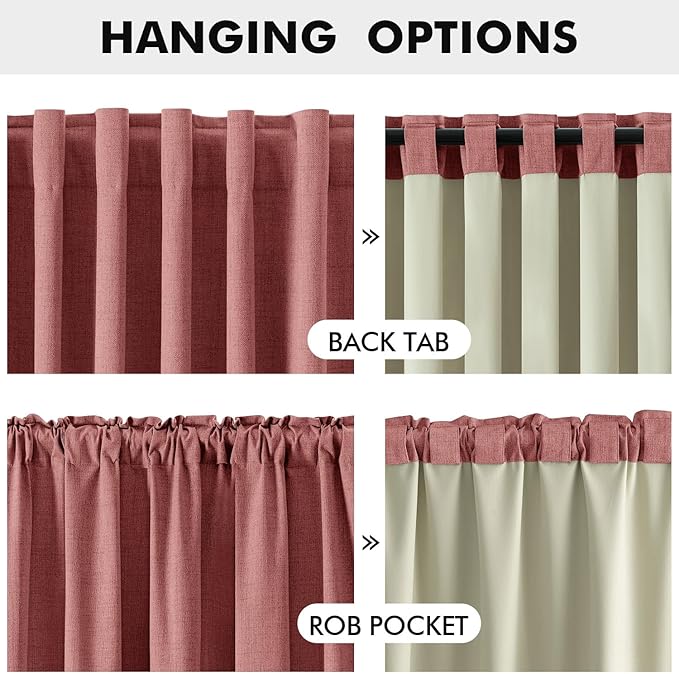 MIULEE 100% Blackout Linen Curtains for Bedroom, Dusty Rose Solid Luxury Decor Thermal Insulation Room Darkening Drapes for Living Room Nursery Back Tab Rod Pocket 42 x 96 Inches, 2 Panels