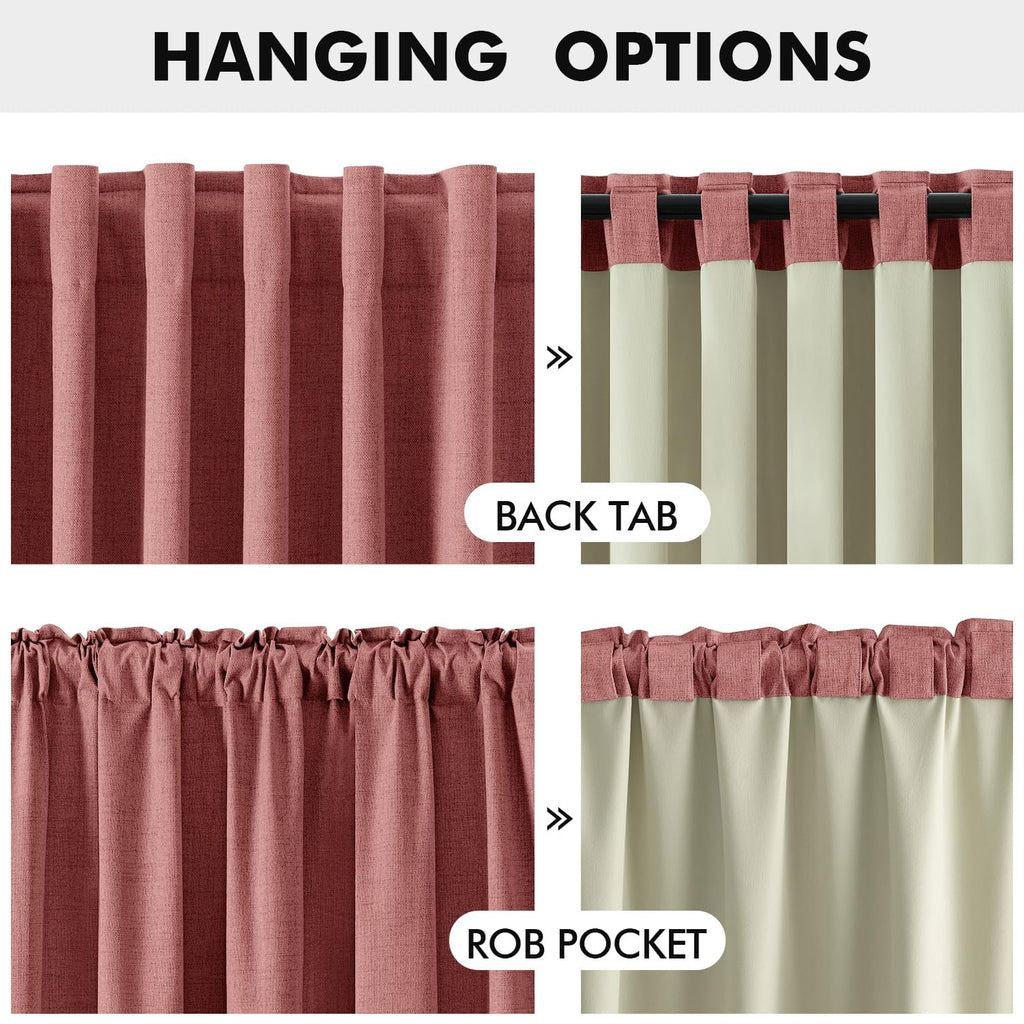 MIULEE 100% Blackout Linen Curtains 42 x 96 Inch Dusty Rose Pink 2 Panels