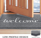 BeneathYourFeet Door Mat, Welcome Mat Low Profile Floor Mat Front Doormat Indoor and Outdoor Doormat Non Slip Rugs for Entryway, Patio, High Traffic Areas (32"x20", Grey-Welcome)