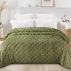 Exclusivo Mezcla Twin Size Flannel Fleece Blanket, Super Soft and Warm Lightweight Checkered Pattern Blankets for All Seasons, 60x80 Inches, Olive Green