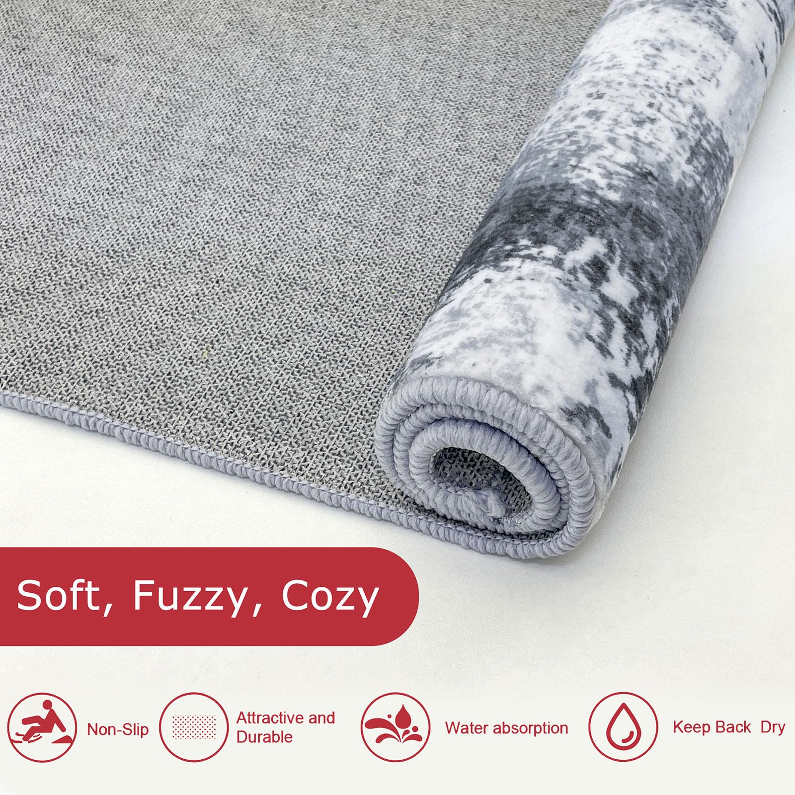 KOZYFLY Abstract Entryway Rug 2x3 Washable Door Mat Indoor Multi-Grey
