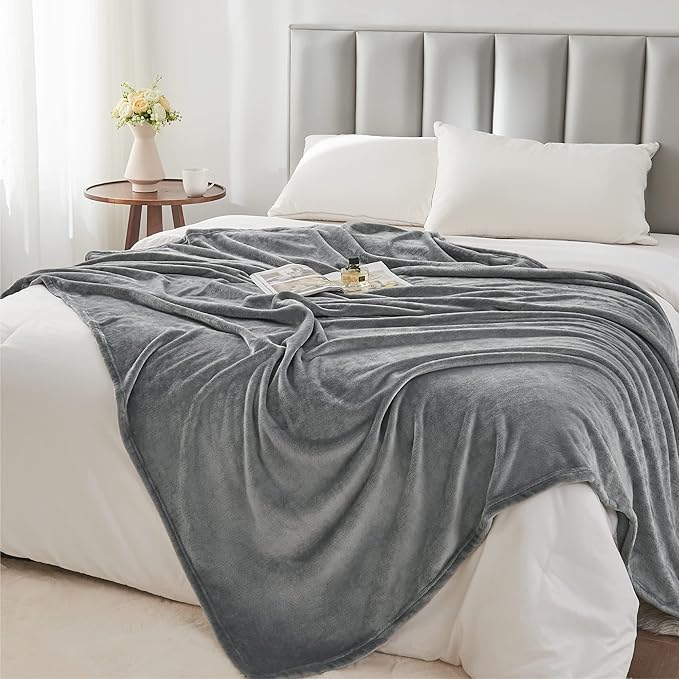 BEDELITE Fleece Blanket Soft Plush Queen Size Bed Blanket Grey 90"x90"