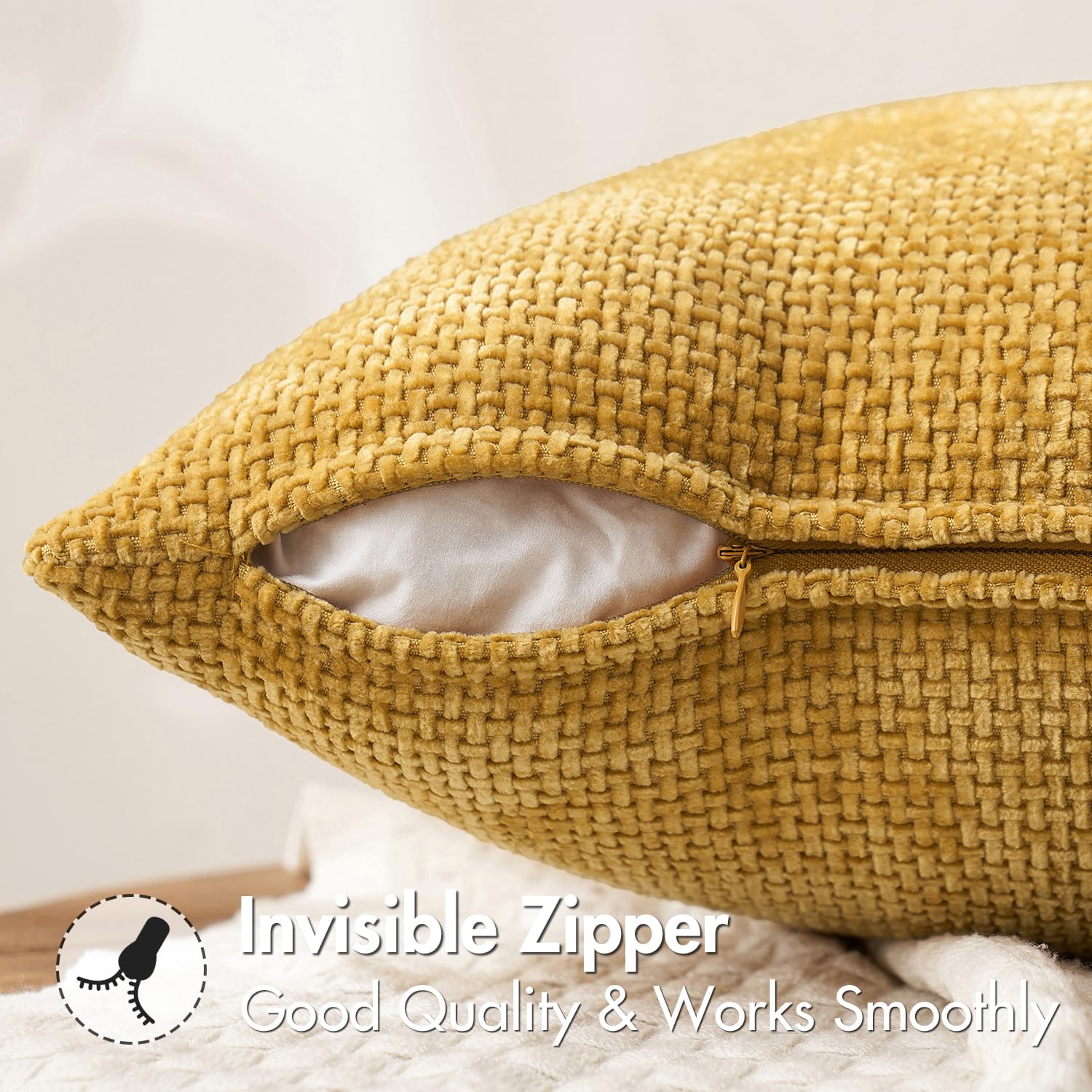 MIULEE Decorative Lumbar Throw Pillow Covers 12x20 in Mustard Yellow 2 Pack