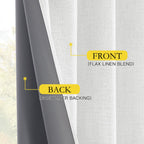 NICETOWN 100% Absolutely Blackout Linen Curtains with Thermal Insulated Grey Liner, Greyish White, 52 inches Wide, 84 inches Length Energy Saving Curtains for Living Room 2 Panels Set, Vertical Blinds