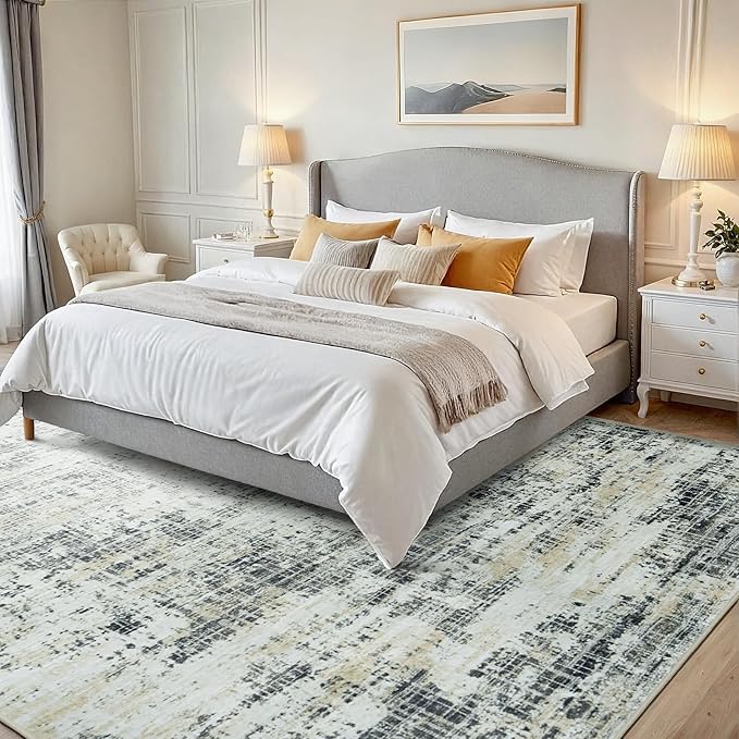 5x7 Washable Area Rug for Living Room Bedroom: Non-Slip Modern Black Gray