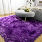 LOCHAS Soft Fluffy Faux Fur Rugs for Bedroom Bedside Rug 4x6, Washable Furry Area Rug Carpet for Living Room Dorm Floor, Durable Faux Throw Carpets, Purple