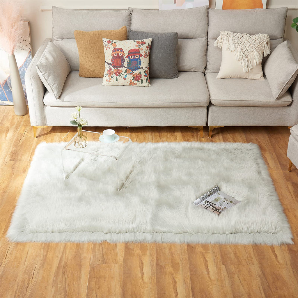 EasyJoy Ultra Soft Fluffy Shaggy Area Rug Faux Fur Rug Chair Cover Seat Pad Fuzzy Area Rug for Bedroom Floor Sofa Living Room (4 x 6 ft Rectangle, Light Grey