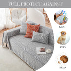 HANDONTIME Bohemian Grey and White Couch Cover for Dogs Aztec Tribal Sofa Covers for 3 Cushion Couch Aesthetic Tassel Couch Slipcover Sofa Seat Cover Universal Loverseat Cover Futon Cover, 71" X150"