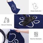 Smiry Dog Door Mat for Muddy Paws, Absorbent Dirt Trapper Non Slip Quick Dry Washable Chenille Mat for Mud Dogs, Entry Rug for Indoor and Outdoor (59x24 Inches, Navy Blue and White)