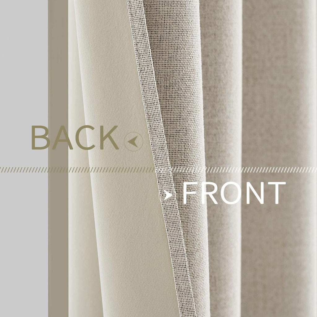 MIULEE 100% Blackout Linen Curtains for Bedroom 52x84 Inches Birch