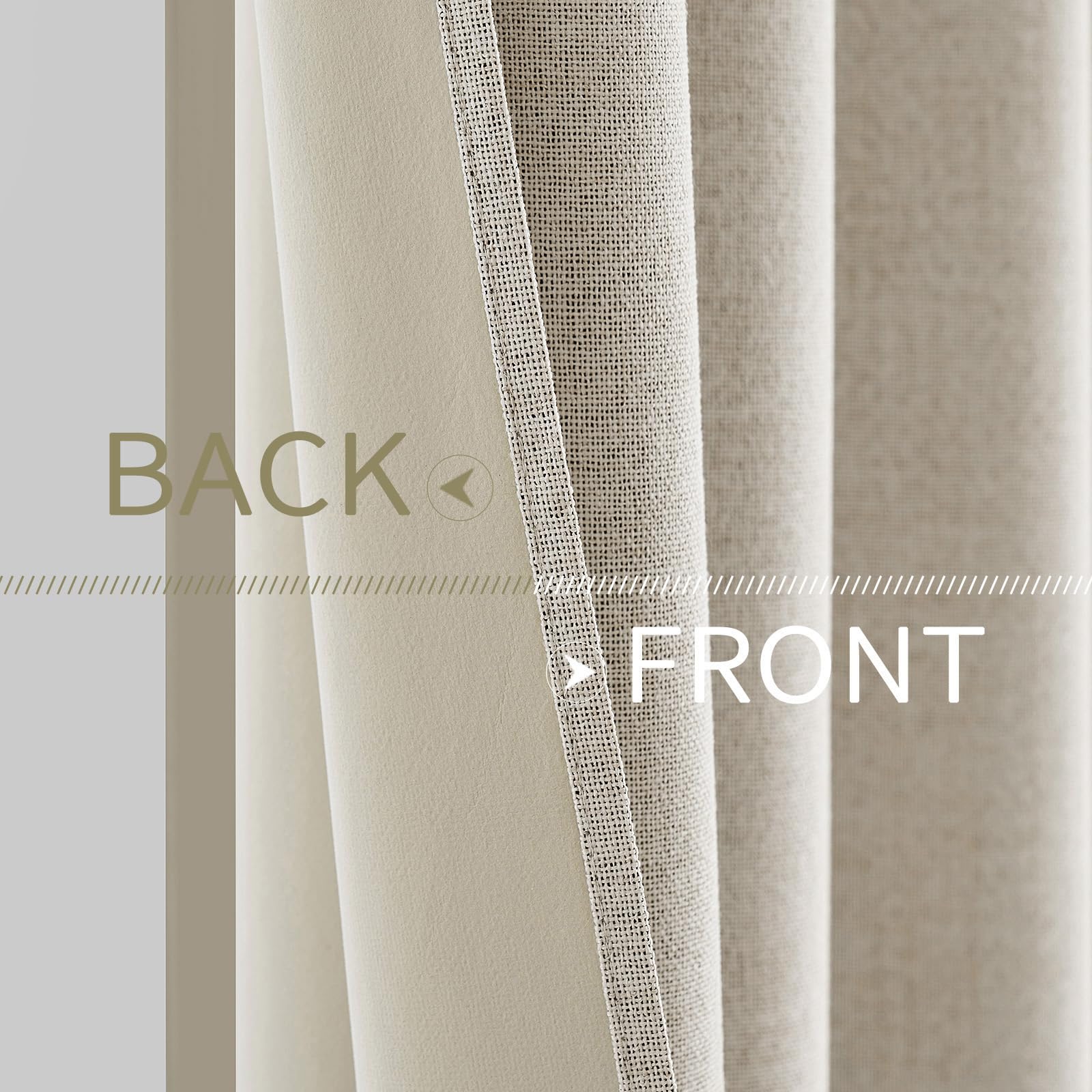 MIULEE 100% Blackout Linen Curtains for Bedroom 52x84 Inches Birch