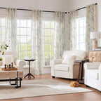 jinchan Linen Floral Curtains 96 Inch Length for Living Room Bedroom Light Filtering Farmhouse Peony Flower Drapes Rustic Window Curtain Set Rod Pocket Back Tab 2 Panels Blue