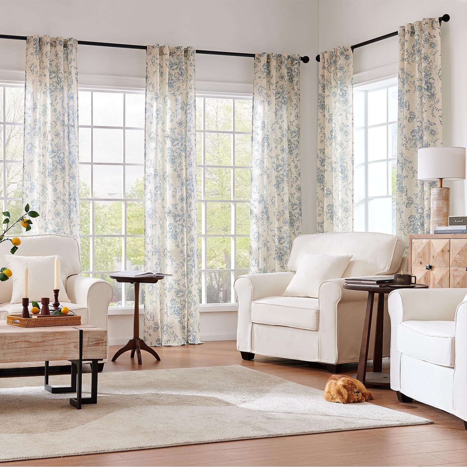jinchan Vintage Floral Linen Curtains 84 Long for Living Room 2 Panels