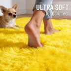 OLANLY 8x10 Machine Washable Large Area Rugs for Living Room, Bedroom, Soft Fluffy Shaggy Bedside Rug, Indoor Floor Carpet for Kids Girls and Boys, Dorms, Nursery, Home Decor Aesthetic, Yellow