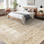 Living Room Rugs 9x12: Washable Moroccan Geometric Boho Rug Farmhouse Non Slip Stain Resistant Large Rug Low Pile Soft Carpet for Bedroom Dining Room Kids Room (Light Brown,9'x12')
