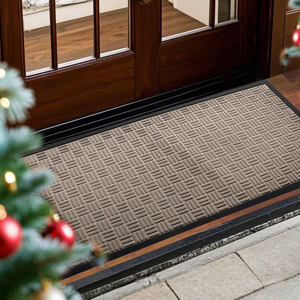 Mibao Front Door Mat Outdoor Entrance, 47" x 24" Heavy Duty Welcome Mat for Outdoor and Indoor, Waterproof Dirt Trapper Doormat, Super Absorbent Indoor Entryway Mat for Patio & Porch - Beige