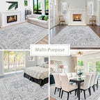 Srugn Area Rugs 5x7 Washable Area Rugs for Living Room- Ultra Soft Non-Shedding Faux Wool Bedroom Rug Grey Vintage Print Rugs Non Slip Dining Room Rugs Large Floor Carpet for Farmhouse Home Office