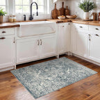 2x3 Entryway Area Rug Washable - Neutral Small Entry Rug Kitchen Rug Runner Vintage Soft Floor Mat Non Slip Indoor Farmhouse Carpet for Bedroom Bathroom Living Room (Blue)