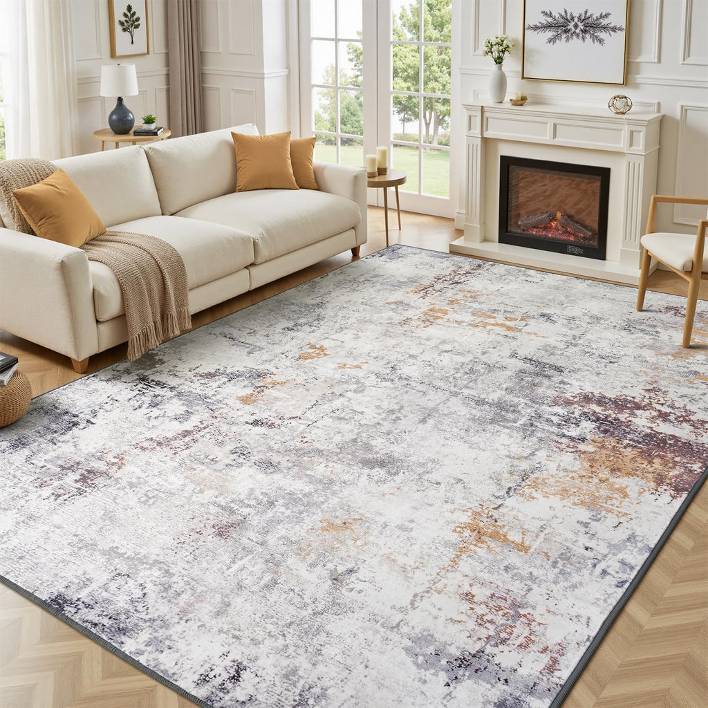 Rugflix 8x10 Area Rugs for Living Room, Washable Beige Grey Large Rug