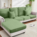 Taque Couch Cover 8-Piece Elastic Velvet Couch Cushion Covers & Chaise Slipcovers for L-Shaped Sofas, Sofa Seat Covers Washable, Soft Cover for Couches (7 Seater + Chaise, Avocado Green)