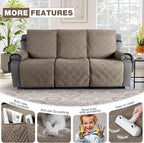 TAOCOCO 100% Waterproof Recliner Sofa Covers, Non Slip Split Couch Covers for Reclining Couches with Elastic Strap, Washable Reclining Sofa Cover Furniture Protector (3 Seater, Gray Taupe)