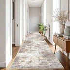 IOHOUZE Abstract Runner Rug 3x16 Ft Long Washable Runners for Hallways, Non Slip Kitchen Runner Printed Faux Wool Entryway Runner Indoor, Modern Abstract Floor Carpet for Hall Stair, Beige Brown