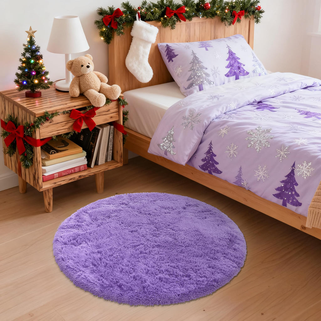 OLANLY Purple Round Rugs for Bedroom - Machine Washable, 2 ft Circle Area Rugs for Living Room, Soft and Fluffy Shaggy Carpet for Teen Girls and Boys, Nursery Rooms, Dorms, Home Decor Aesthetic