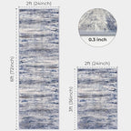 KOZYFLY Modern Abstract Area Rugs 2PCS 2x3 and 2x6 Blue-Grey Machine Washable Runner Rug Non-Slip Living Room Rug, Faux Wool Soft Low Pile Office Carpet for Hallway Entryway Bathroom Bedroom