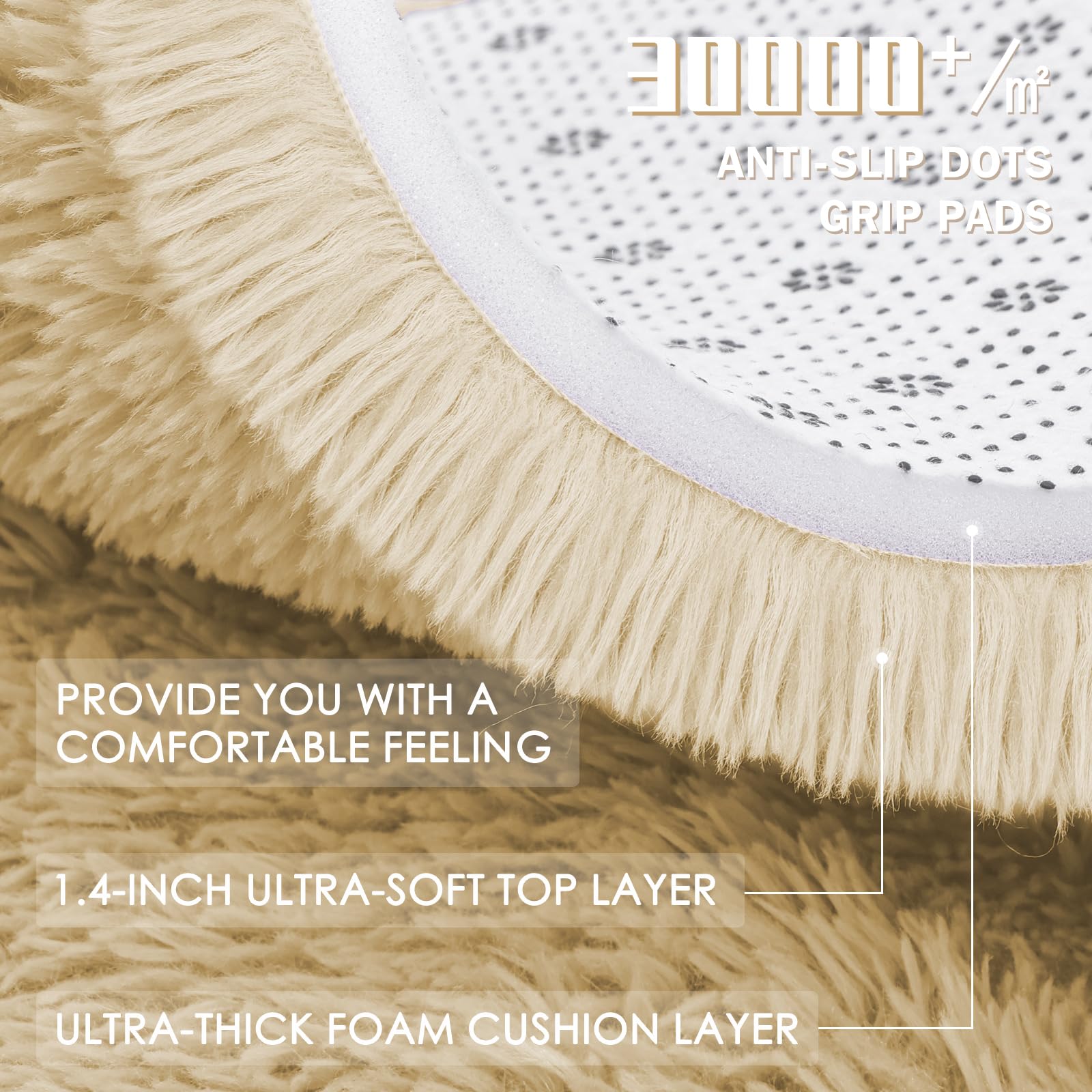 OLANLY Cream Round Rugs for Bedroom - Machine Washable, 3 ft Circle Area Rugs for Living Room, Soft and Fluffy Shaggy Carpet for Teen Girl and Boys, Nursery Rooms, Dorms, Home Decor Aesthetic