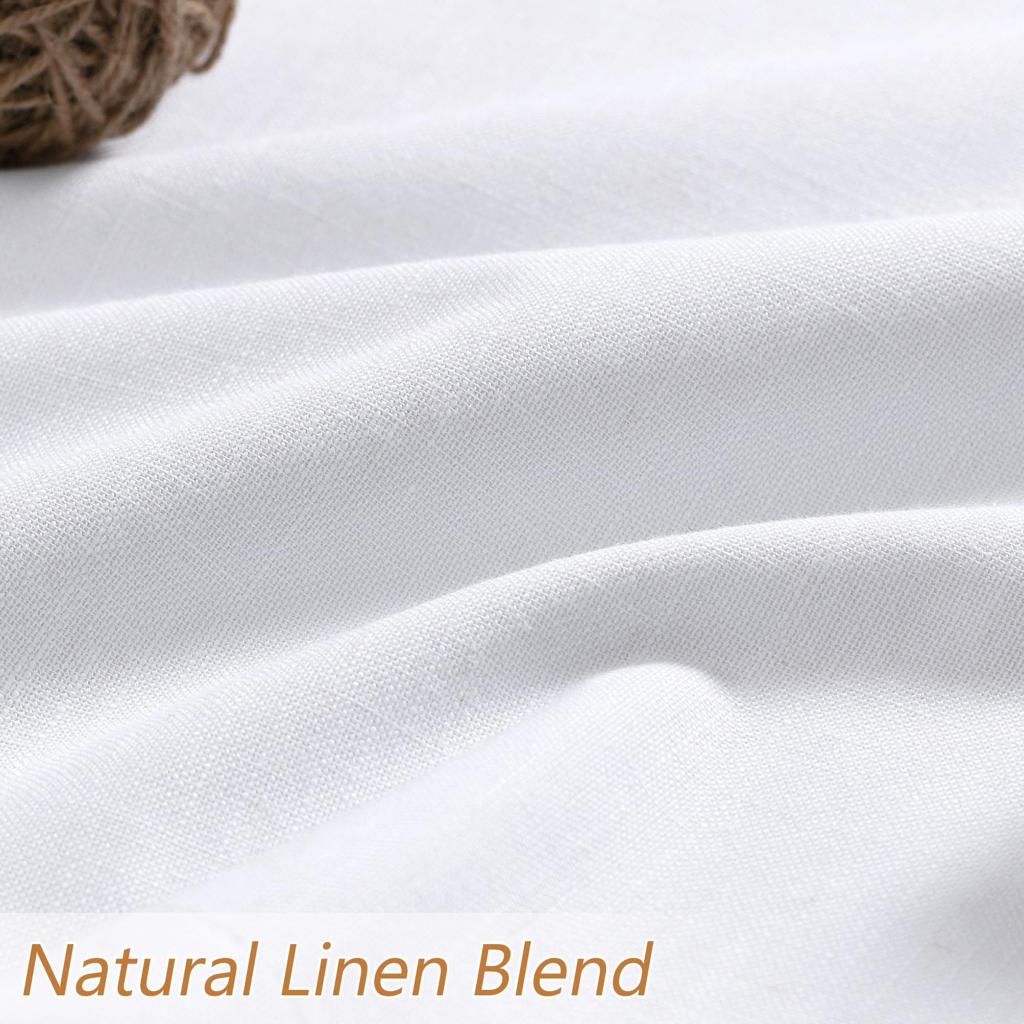Guken White 100% Blackout Linen Curtains 144 Inch Length 2 Panels Set for Living Room Bedroom Back Tab Thermal Insulated Black Out Drapes Room Darkening Window Curtains