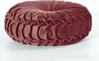 HIG Set of 2 Decorative Round Pleated Throw Pillows,Classy Accent Pumpkin Throw Pillows with Center Button,Vintage Velvet Floor Pillows for Sofa Vanity Chair Bed,Dusty Rose,14.5" Diameter(Ripple)