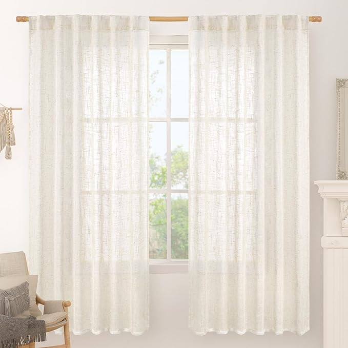 LAMIT 72 inch Length Cream Linen Curtains for Living Room Bedroom 2 Panels
