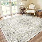 Lofus 8x10 Area Rugs for Living Room, Washable Area Rug, Rugs for Bedroom, Kitchen, Vintage Boho Carpet, Soft Non-Slip, Low Pile Large Area Rug for Office Dining Room, Beige and Brown