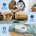 GarveeHome Teal 8x10 Area Rugs for Living Room, Botanical Grove Cottagecore Washable Rug for Bedroom Dining Nursery Low-Pile Vintage Large Carpet
