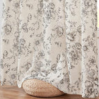 jinchan Linen Floral Curtains Extra Wide for Patio Sliding Glass Door Room Divider Curtain for Living Room 96 Inch Length Farmhouse Peony Black Printed Curtain Set 1 Panel