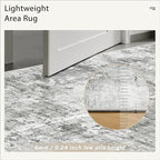 6x9 Abstract Area Rugs for Living Room 6 x 9 Washable Non Slip Low Pile Gray Rugs for Bedroom Dining Room Foldable Thin Gray White