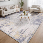 Washable Area Rugs 5'x7' Non-Slip Modern Abstract Soft for Living Room Entryway Bedroom Nursery, Print Pattern, Purple Grey Cream Yellow