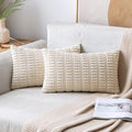 MIULEE Lumbar Corduroy Decorative Throw Pillow Covers 22x14 Cream White