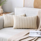 MIULEE Lumbar Corduroy Decorative Throw Pillow Covers 22x14 Cream White