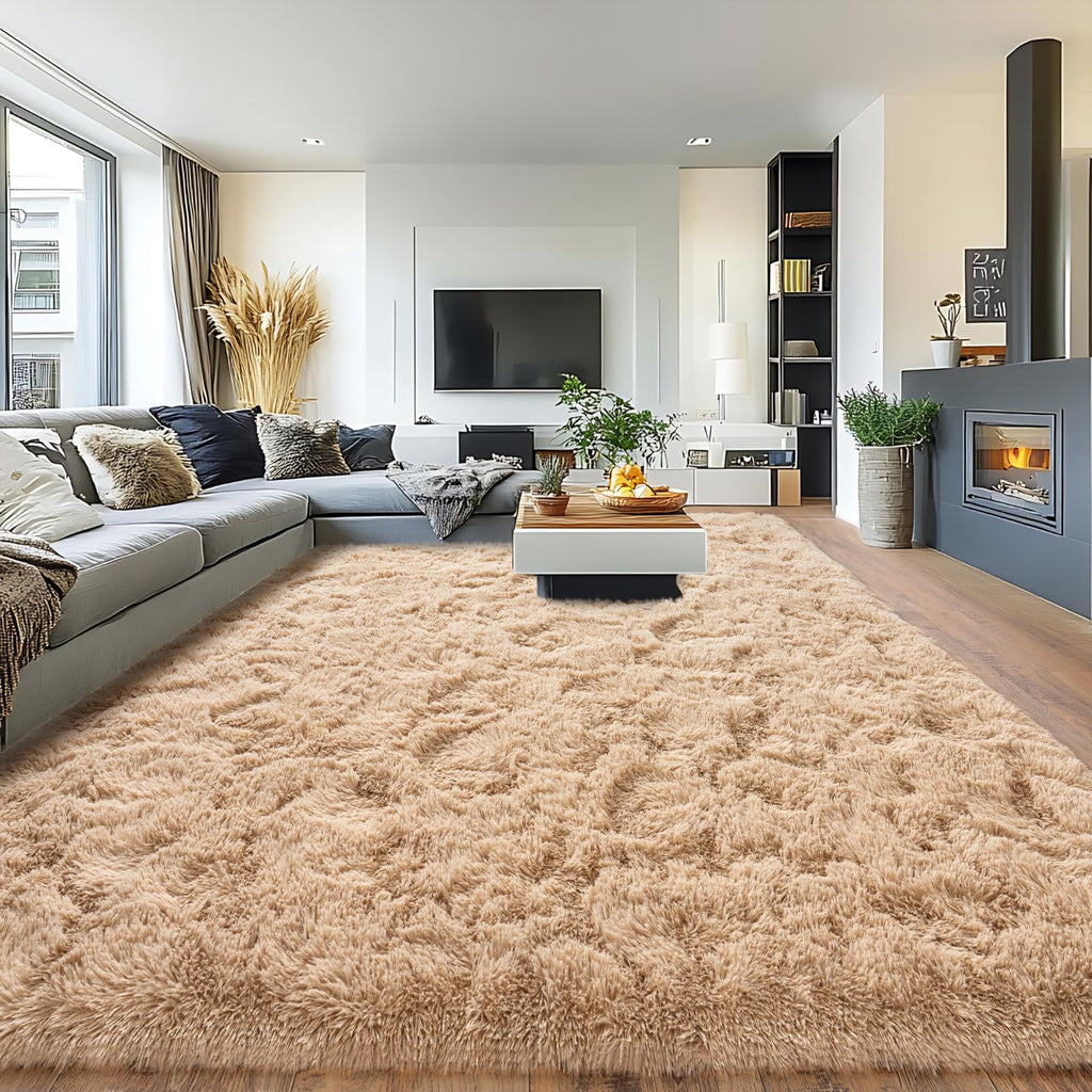 Pionblank 8x10 Rug for Living Room, Fluffy Plush Large Area Rug, Camel