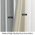 MIULEE 100% Blackout Linen Curtains for Bedroom 42 x 96 Inch Grey 2 Panels