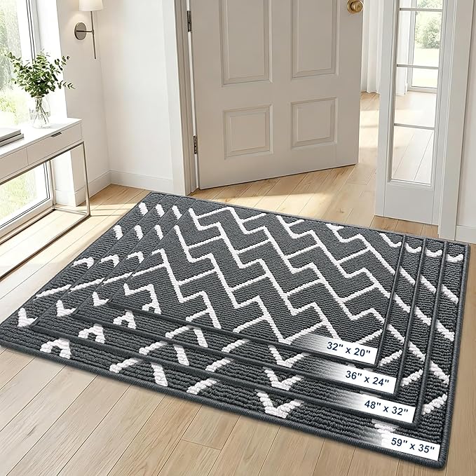OLANLY Front Door Mat, Non-Slip Rubber Backing, Dirt Resistant and Absorbent, Washable, Easy to Clean Low-Profile Indoor Doormat for Back Door, Entryway, Inside Entrance, 32x20, Charcoal