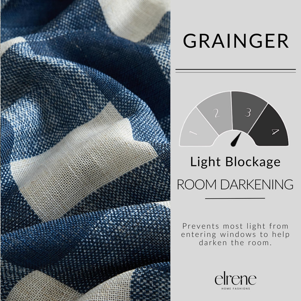 Threadmade Grainger Buffalo Check Blackout Window Curtain, Indigo - 52" W x 84" L