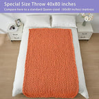Bigacogo Chunky Knit Throw Blanket for Couch, 40x80 inches, 100% Hand Knitted with Thick Jumbo Chenille Yarn, Cozy Soft Large Rope Knot Cable Crochet Blankets for Sofa Bed Living Room, Terracotta